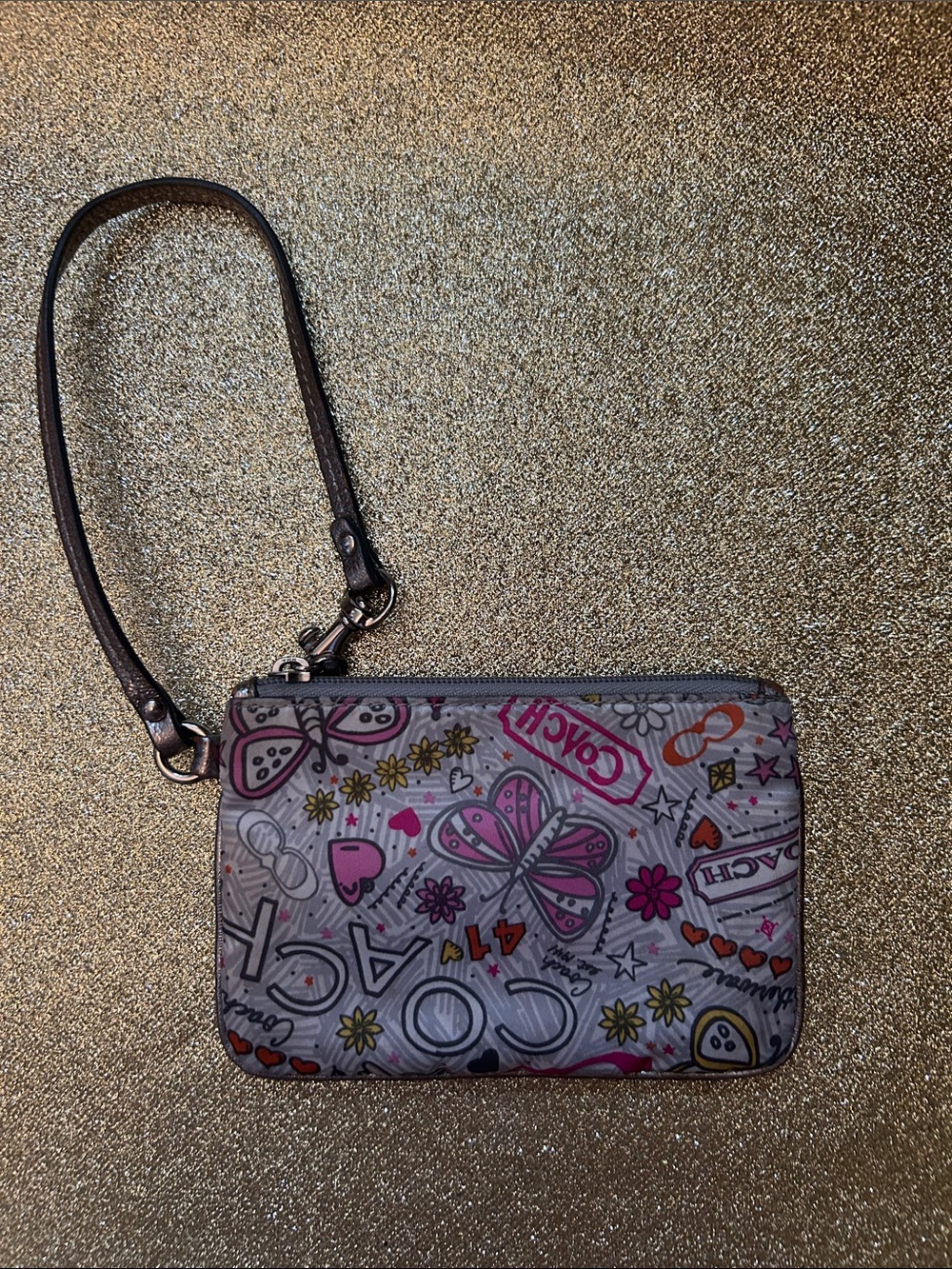 Coach Pink, Gray and Brown Butterfly Wristlet
